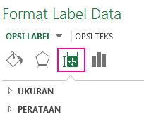 Ikon dan panel Format Ukuran Label Data & Properti