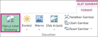 Tombol Hapus Latar Belakang di grup Sesuaikan pada tab Format Alat Gambar