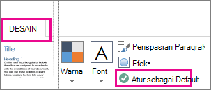 Opsi Simpan sebagai Default untuk Tema Word pada tab Desain