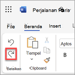 Tombol Ulangi di Microsoft Word untuk web.
