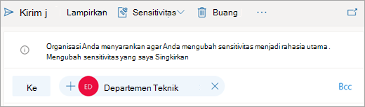 Cuplikan layar tip tentang label sensitivitas yang direkomendasikan
