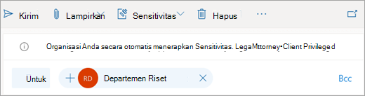 Cuplikan layar tip tentang label sensitivitas yang diterapkan secara otomatis