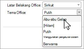 Cuplikan layar pilihan tema Office.