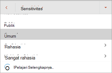 Cuplikan layar label sensitivitas di Office untuk Android