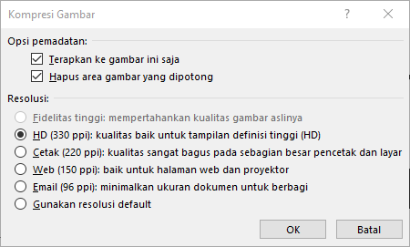 Kotak dialog Kompresi Gambar