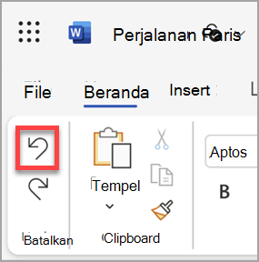 Tombol Batalkan di Microsoft Word untuk web.