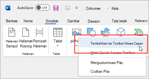 Klik kanan untuk menambahkan perintah