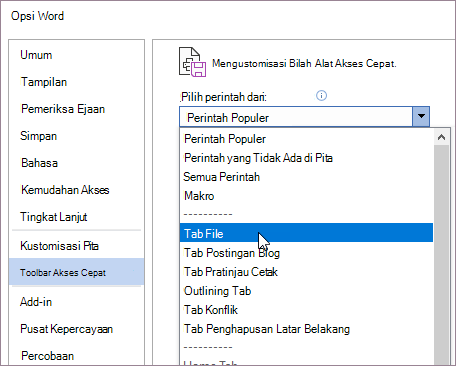 Pilih dari mana perintah berada