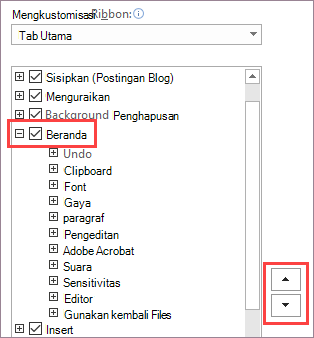 Mengubah urutan item pita