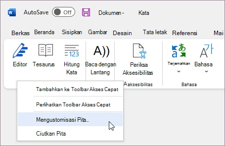 Pilih Kustomisasi Pita