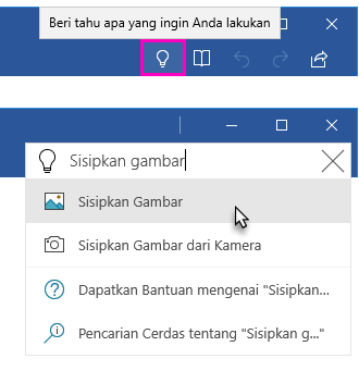 Pita Word memperlihatkan bidang teks beri tahu saya