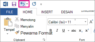 Perintah Batalkan di Toolbar Akses Cepat
