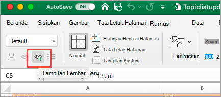 Memperlihatkan Lembar Bentang Excel