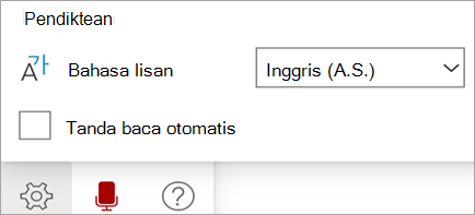 Memperlihatkan toolbar Pendiktean