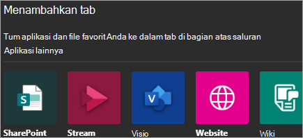 Memperlihatkan penambahan aplikasi ke Teams