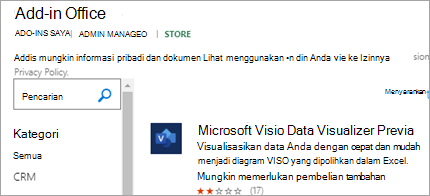 Memperlihatkan add-in Visualizer Data di Excel