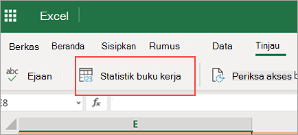 Memperlihatkan opsi menu statistik buku kerja
