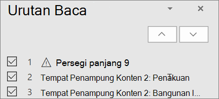 Daftar item dalam urutan baca di slide dengan tombol panah atas dan bawah untuk menyusunnya kembali