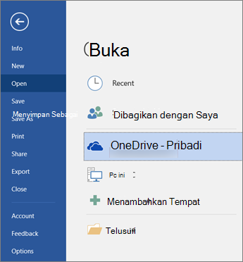 Opsi tersedia pada tab File