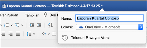 Kotak dialog operasi file diluncurkan dengan mengklik bilah judul dokumen Word.