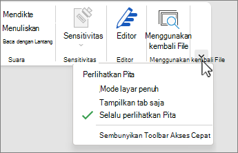Menu opsi tampilan pita