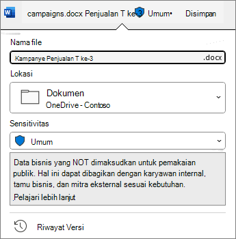 Bilah sensitivitas di bagian atas dokumen