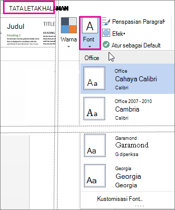 Galeri font di tab Desain