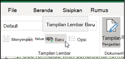 Tombol Baru di grup Tampilan Lembar