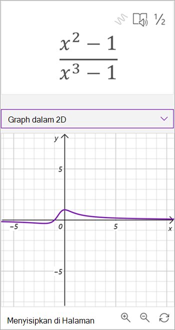 cuplikan layar matematika asisten grafik yang dihasilkan untuk persamaan x kuadrat - 1 di atas x hingga ketiga minus 1