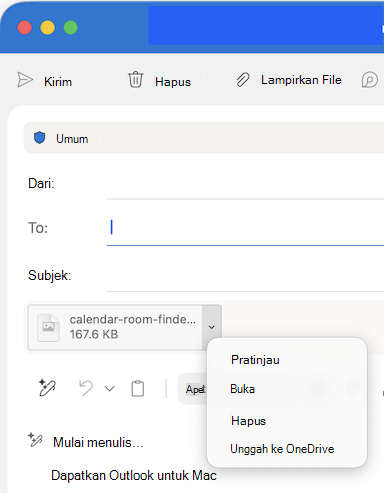 Opsi dropdown Lampirkan file di Outlook untuk Mac