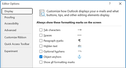 Kustomisasi bagaimana Outlook menampilkan email Anda dan tombol, tips, dan elemen pengeditan lainnya yang ditampilkan.