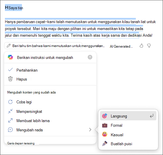 Pilih untuk menyimpan, membuang, membuat ulang, atau mengubah opsi nada dan panjang Anda