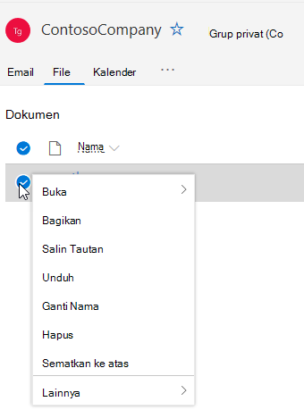 Memperlihatkan opsi Hapus dan Ganti Nama file