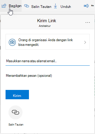 Memperlihatkan opsi Bagikan file
