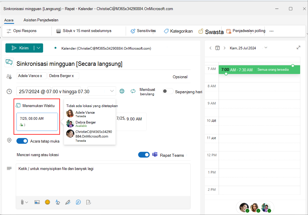 Cuplikan layar memperlihatkan tombol alih Acara langsung di Outlook baru