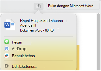 Bagikan file menggunakan ekstensi yang diinstal di Mac Anda