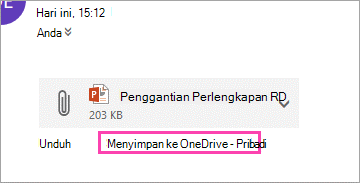 Tautan unduhan untuk menyimpan lampiran ke OneDrive.