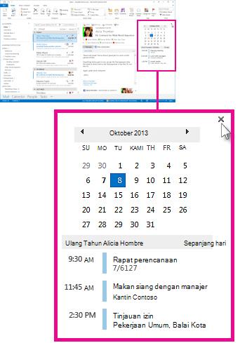 Menghapus perintah penyematan pada cuplikan Kalender yang disematkan