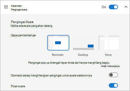 Cuplikan layar pengaturan pengingat acara Calendar