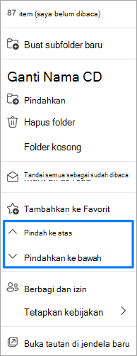 Cuplikan layar opsi pindahkan folder