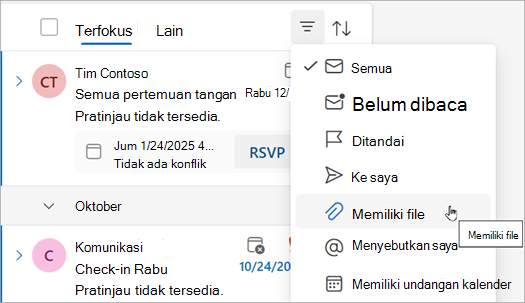 Pilih memiliki file untuk menemukan semua pesan dengan lampiran.