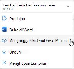 jendela unggahan Outlook baru ke OneDrive