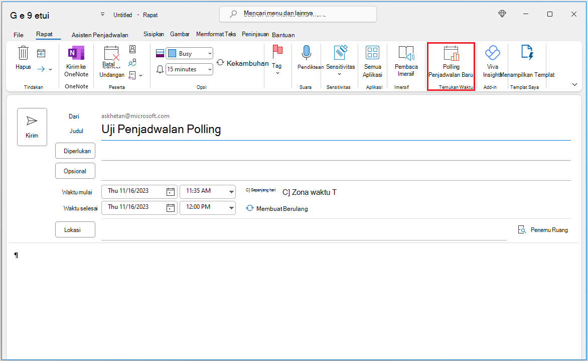 Buat Polling Penjadwalan dalam formulir penulisan acara Calendar.