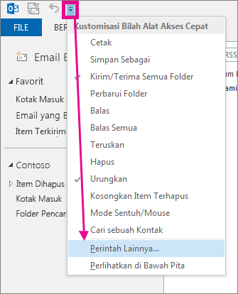 Menambahkan perintah ke Toolbar Akses Cepat