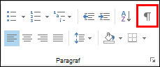Tombol untuk perintah Perlihatkan/Sembunyikan Tanda Pemformatan terlihat seperti tanda paragraf.