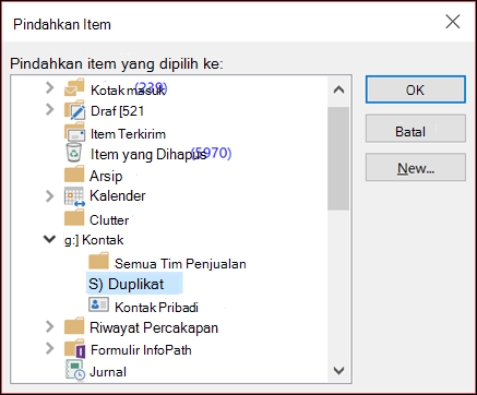 Pindahkan kontak Anda ke folder lain.