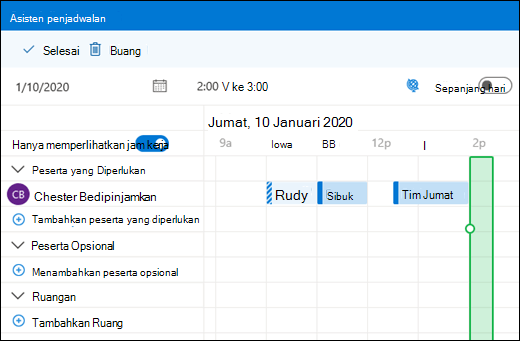 Asisten Penjadwalan memperlihatkan acara kalender gabungan
