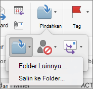 Memindahkan atau menyalin pesan antar folder