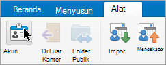 Memperlihatkan tombol Akun pada Menu Alat