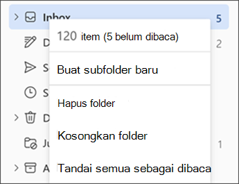 Cuplikan layar memperlihatkan menu saat mengklik kanan folder